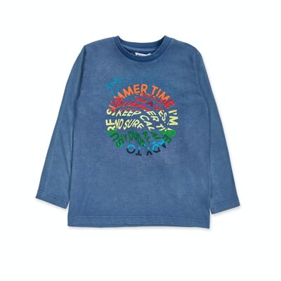 Long blue knit t-shirt for boy Beach Days - KB04T407B3