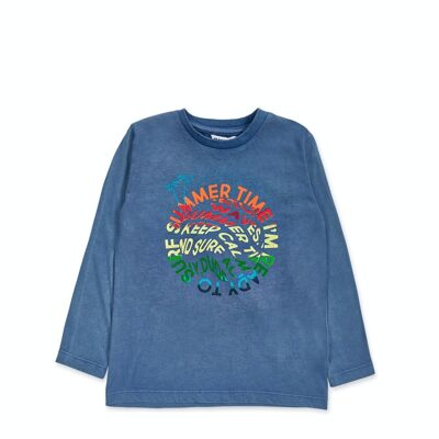 Long blue knit t-shirt for boy Beach Days - KB04T407B3