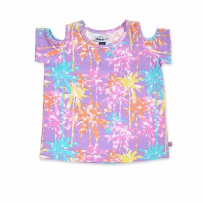 T-shirt in maglia stampata da bambina Paradiso spiaggia - KG04T301L1
