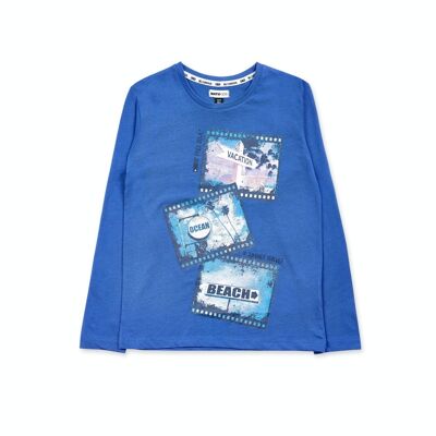 T-shirt lunga blu in maglia per bambino The coast - KB04T202B1
