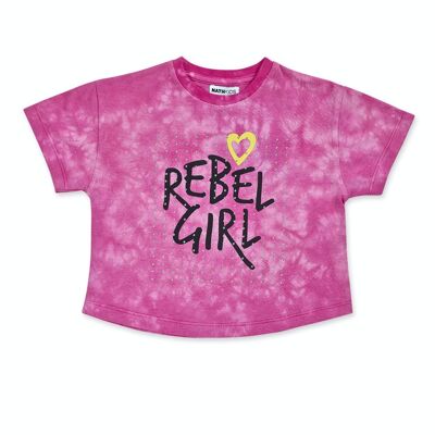 T-shirt fucsia in maglia per bambina Rebel Girl - KG04T101F1