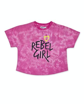 T-shirt en maille fuchsia pour fille Rebel Girl - KG04T101F1 1