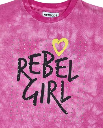 T-shirt en maille fuchsia pour fille Rebel Girl - KG04T101F1 3