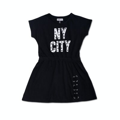 Schwarzes Strickkleid für Mädchen „One Day in NYC“ – KG04D604X1