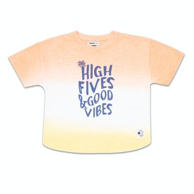 T-shirt Beach Days giallo arancio in maglia per bambino - KB04T404O4