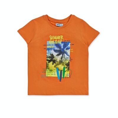 Beach Days orangefarbenes Strick-T-Shirt für Jungen – KB04T401O4