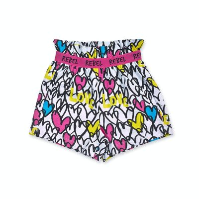 Short punto blanco estampado niña Rebel Girl - KG04H102W2