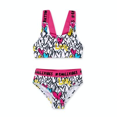 Weißer bedruckter Bikini für Mädchen Rebel Girl - KG04W101W1