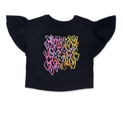 T-shirt nera in maglia per bambina Rebel Girl - KG04T102X1