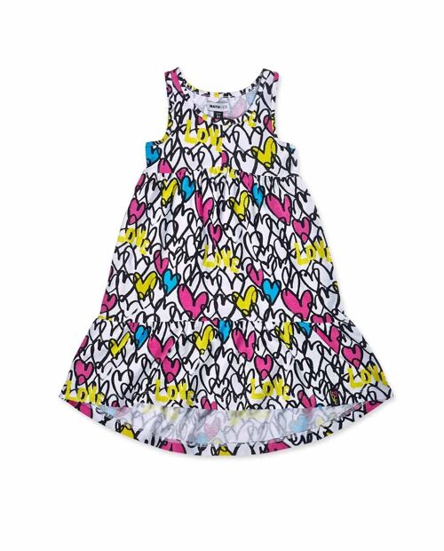 Vestido punto blanco estampado niña Rebel Girl - KG04D103W2