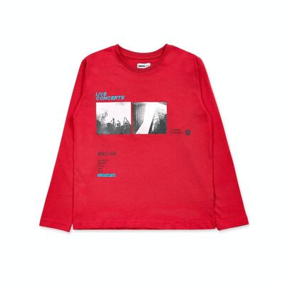 T-shirt lunga rossa in maglia per bambino Wild thing - KB04T607R4