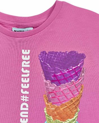 T-shirt rose en maille pour fille Paradiso beach - KG04T304P1 3