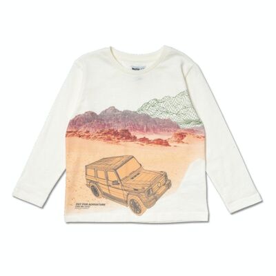 Long white knit t-shirt for boy Desert trail - KB04T103W1