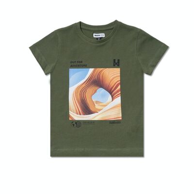 Khaki knit dune t-shirt for boy Desert trail - KB04T105K1