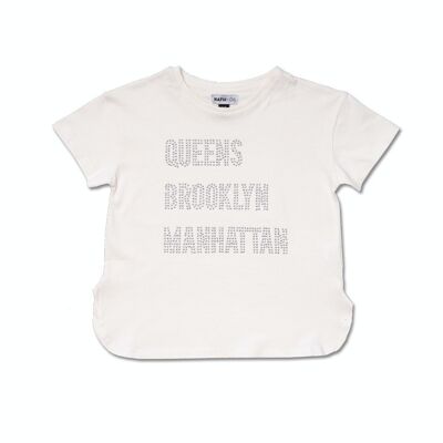 T-shirt bianca in maglia per bambina One day in NYC - KG04T605W1