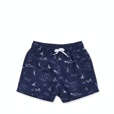 Navy blue printed bermuda shorts for boy The coast - KB04W201N1