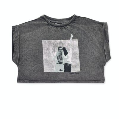 T-shirt gris en maille pour fille One day in NYC - KG04T607G2