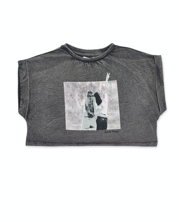 T-shirt gris en maille pour fille One day in NYC - KG04T607G2 1