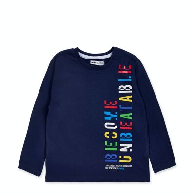 T-shirt lunga in maglia blu navy per bambino Your game - KB04T307N1