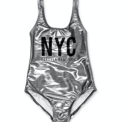 Badeanzug in Metallic-Silber für Mädchen „One Day in NYC“ – KG04W602A1