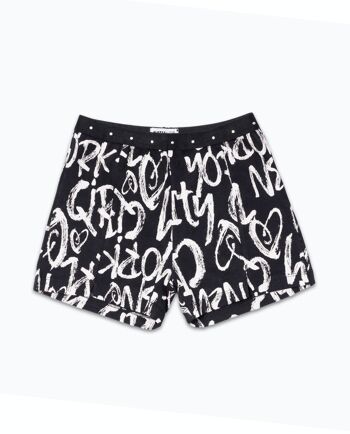 Short en maille imprimé noir pour fille One day in NYC - KG04H602X1 1