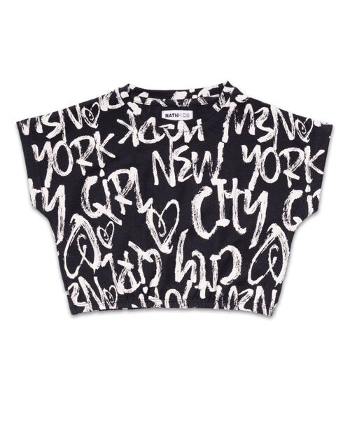 Camiseta punto negro estampado niña One day in NYC - KG04T609X1