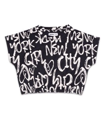 T-shirt noir imprimé en maille pour fille One day in NYC - KG04T609X1 1