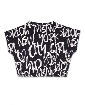 T-shirt noir imprimé en maille pour fille One day in NYC - KG04T609X1 2