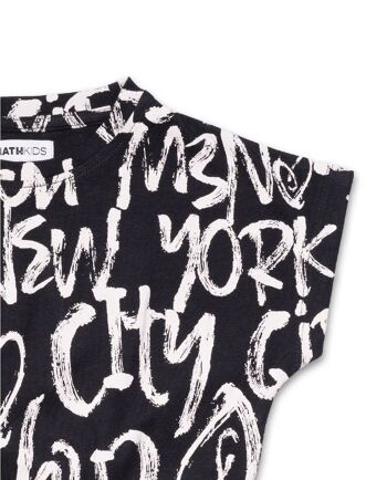 T-shirt noir imprimé en maille pour fille One day in NYC - KG04T609X1 3