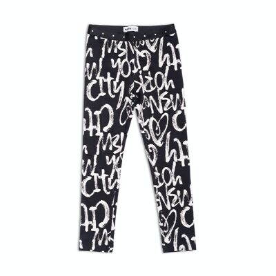 Legging long en maille imprimé noir pour fille One day in NYC - KG04L603X1