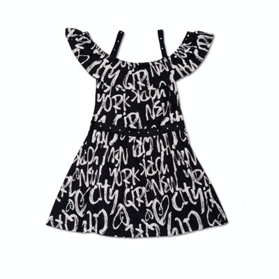 Black printed knit dress for girl One day in NYC - KG04D601X1