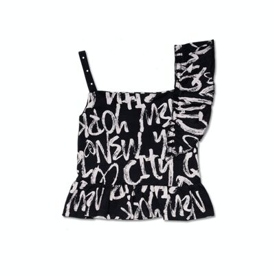 Black jersey tank top with print for girl One day in NYC - KG04T601X1