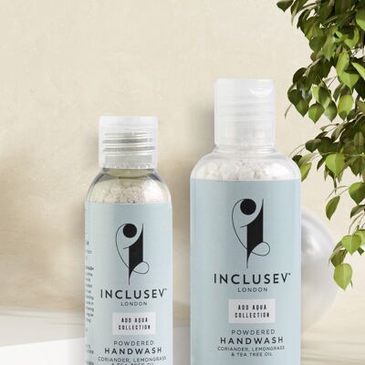 Inclusev Luxury Eco Hand Wash Powder - Hydrating Natural, Vegan, Foaming, Soap-Free, Camping & Travel-friendly, UK Made ADD AQUA Technology. Up to 180 Washes Coriander, Lemon and Tea tree Oil 50g