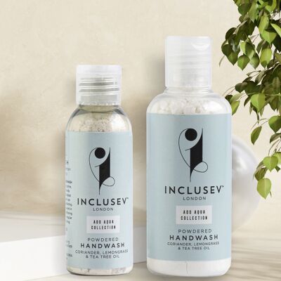 Inclusev Luxury Eco Hand Wash Powder - Hydrating Natural, Vegan, Foaming, Soap-Free, Camping & Travel-friendly, UK Made ADD AQUA Technology. Up to 180 Washes Coriander, Lemon and Tea tree Oil 50g