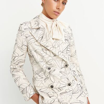 WHITE DOUBLE-BREASTED EMBROIDERED SHIMA BLAZER