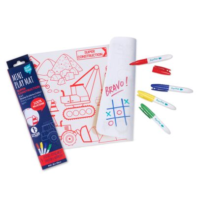 Coloriage nomade : mini Playmat réversible 4 feutres inclus - Réutilisable - SUPER CHANTIER