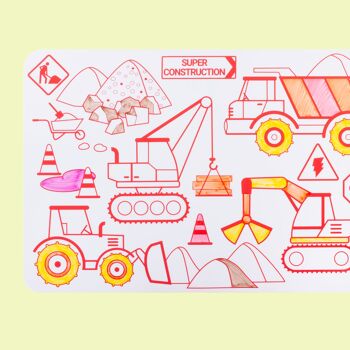 Coloriage nomade : mini Playmat réversible 4 feutres inclus - Réutilisable - SUPER CHANTIER 2