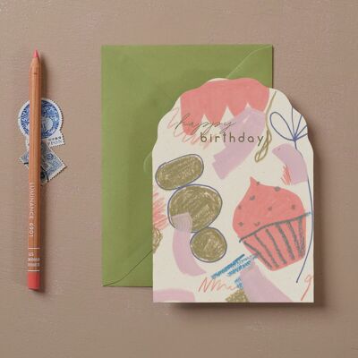 Alles Gute zum Geburtstag Cupcake-Karte | Geburtstagskarte | Gewellte Karte