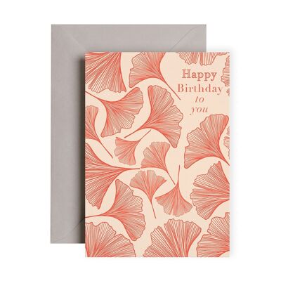Tarjeta del ginkgo del feliz cumpleaños de <br> Agrega Estilo A Su Móvil! Tarjeta de cumpleaños | Tarjeta de patrón botánico