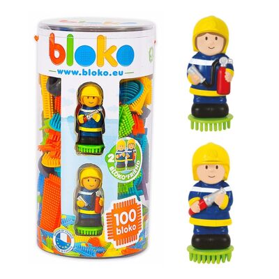 Tube 100 Bloko with 2 Firefighter 3D Figures – From 12 Months – Made in Europe – 503667