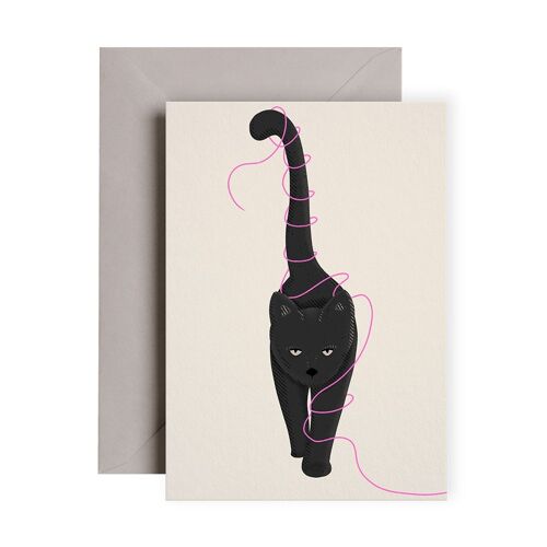Black Cat with Neon String Card | Animal Card | Cat Lovers Card | Black Cat