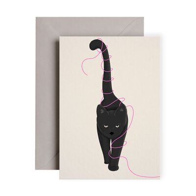 Gatto nero con carta con cordino al neon | Carta degli animali | Biglietto per gli amanti dei gatti | Gatto nero