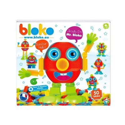 Mr Bloko Box – 50 Blokos mit animierten Augen und Mündern – Bauspiel für das 1. Alter – ab 12 Monaten – 503672
