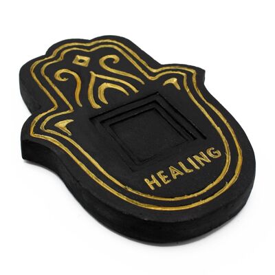 HIPP-03 - Healing Incense Plate - Black & Gold Lava-Stone - Sold in 1x unit/s per outer