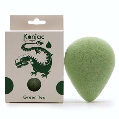 TKong-02 - Éponge Konjac en forme de larme - Thé vert - Protectrice - Vendue en 6x unité/s par enveloppe
