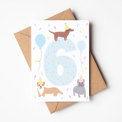Blaue Hunde-Geburtstagskarte für 6 Jahre