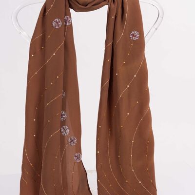 Embroidered Natural Silk Stole with Fringes