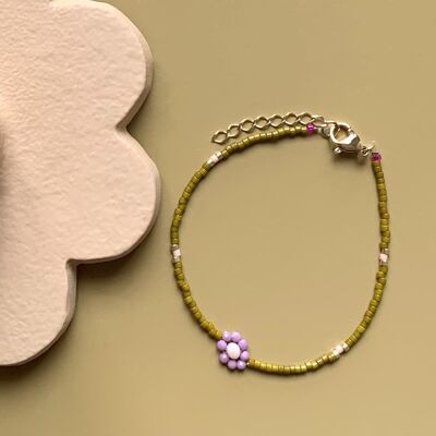 Bracelet Marguerite - Ocre foncé + fleur Lilas