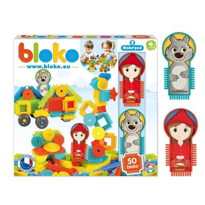 Schachtel mit 50 Bloko + 2 Pods-Figuren – Rotkäppchen-Thema – Spiel für das 1. Lebensjahr – ab 12 Monaten – 503708