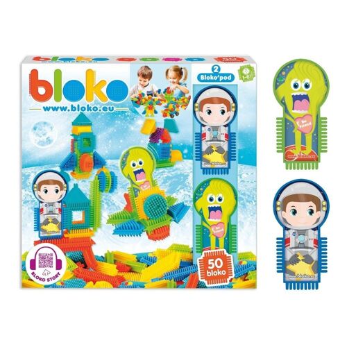 Coffret 50 Bloko Espace + 1 Figurine Pod Astronaute + 1 Figurine Pod Alien - Jeu de Construction - Dès 12 mois - 503713